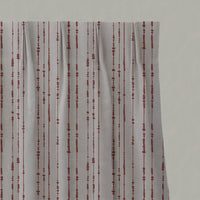 Red Patterned Linen Pleated Curtains - Pearls Crimson Red - Natural base fabric.