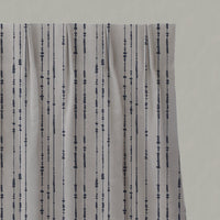 Blue Patterned Linen Pleated Curtains - Pearls Deep Blue - Natural base fabric.