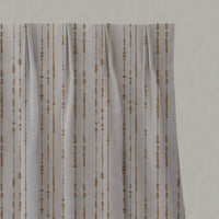 Orange / Yellow Patterned Linen Pleated Curtains - Pearls Gold Ochre - Natural base fabric.