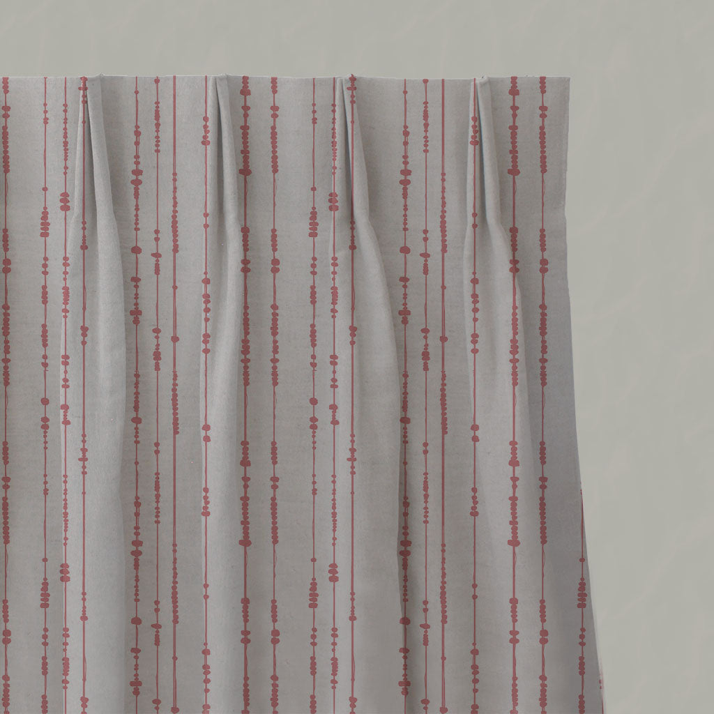 Pink Patterned Linen Pleated Curtains - Pearls Sweetpea - Natural base fabric.