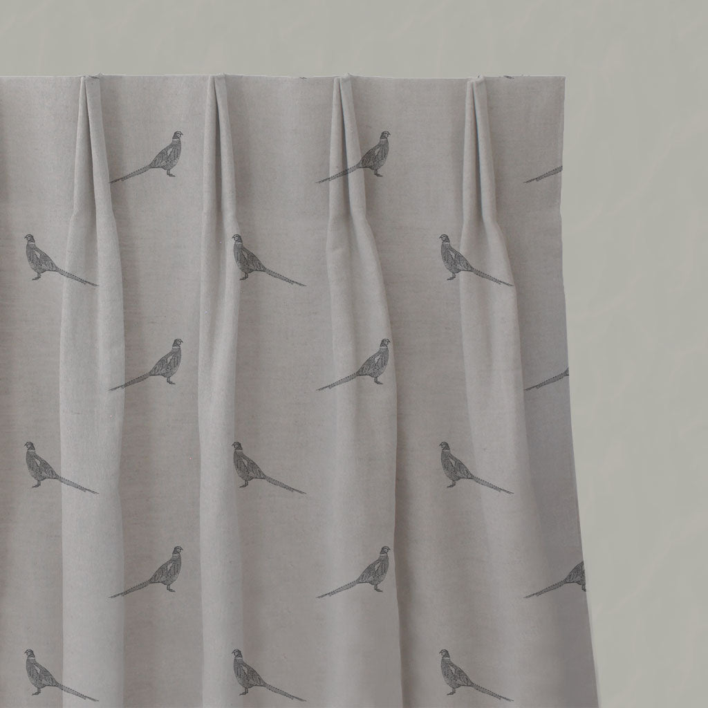 Grey Kids Linen Pleated Curtains - Pheasant Ash - Natural base fabric.