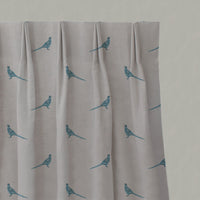 Blue Kids Linen Pleated Curtains - Pheasant Blue Stone - Natural base fabric.