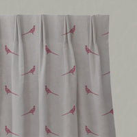 Red Kids Linen Pleated Curtains - Pheasant Cherry - Natural base fabric.