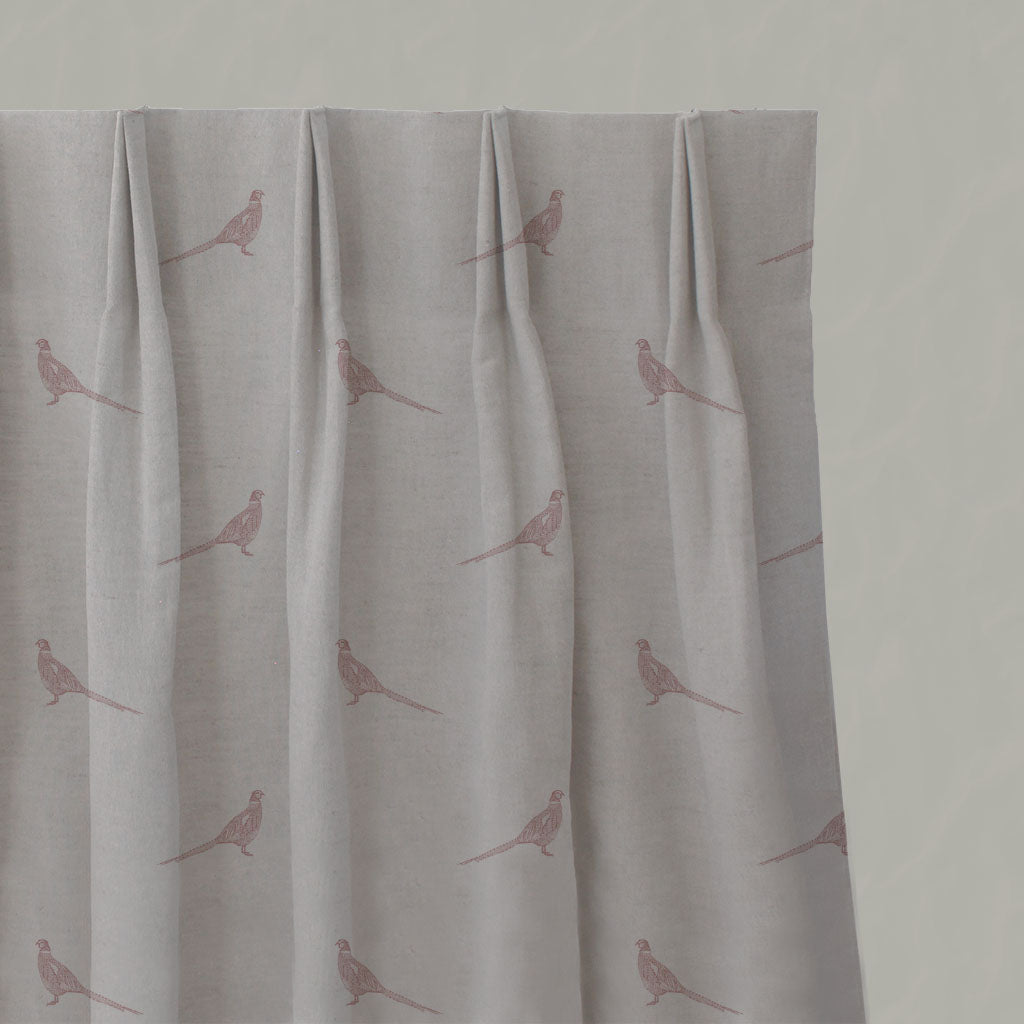 Pink Kids Linen Pleated Curtains - Pheasant Dusty Pink - Natural base fabric.