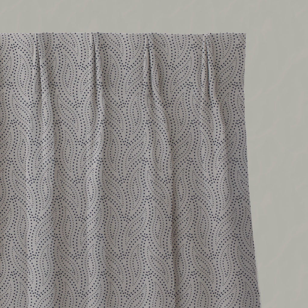 Blue Patterned Linen Pleated Curtains - Pia Deep Blue - Natural base fabric.