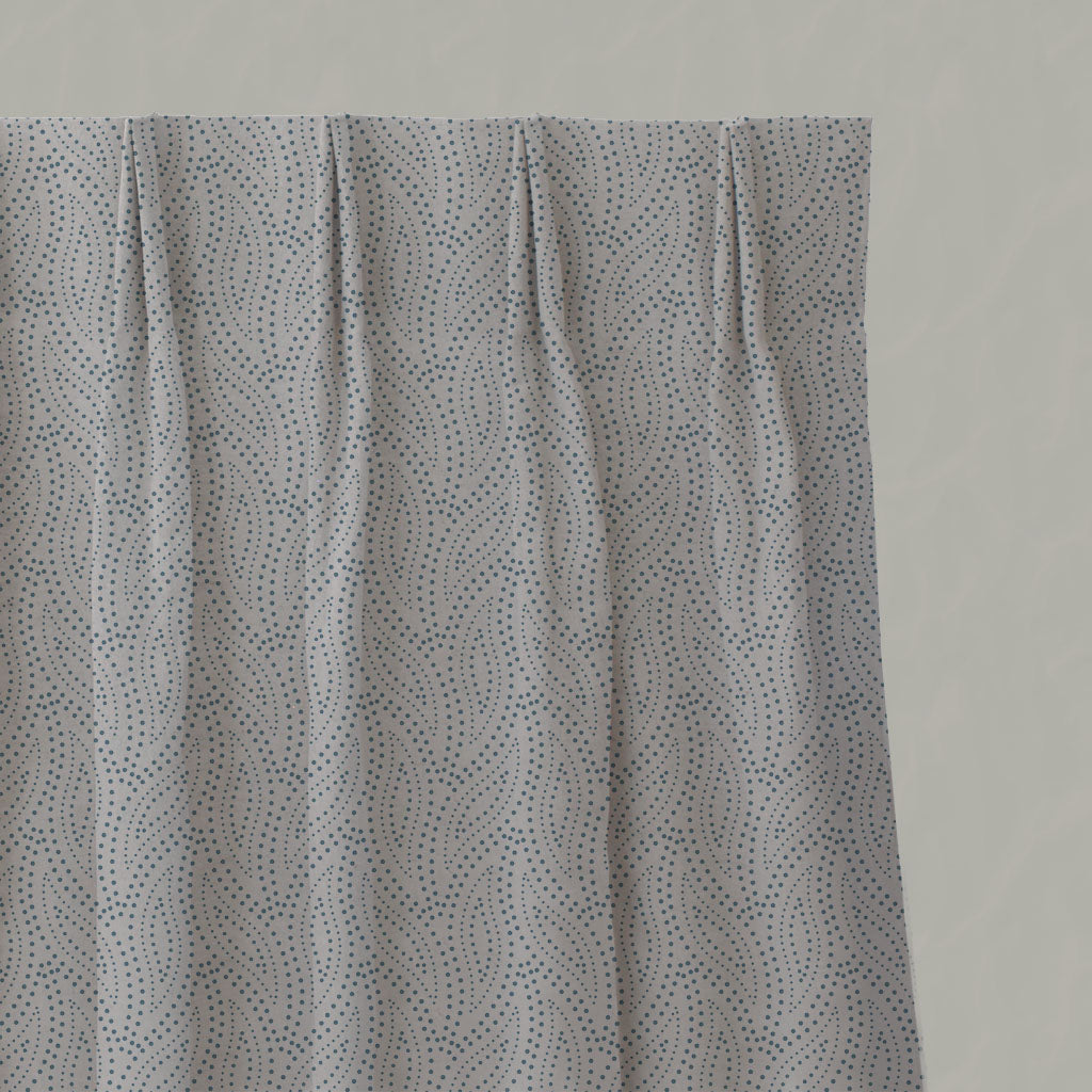 Blue Patterned Linen Pleated Curtains - Pia True Blue - Natural base fabric.