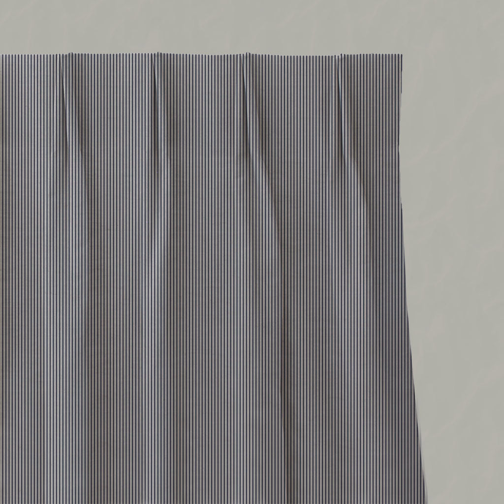 Blue Striped Linen Pleated Curtains - Pinni Deep Blue - Natural base fabric.
