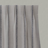 Blue Striped Linen Pleated Curtains - Rae Deep Blue - Natural base fabric.