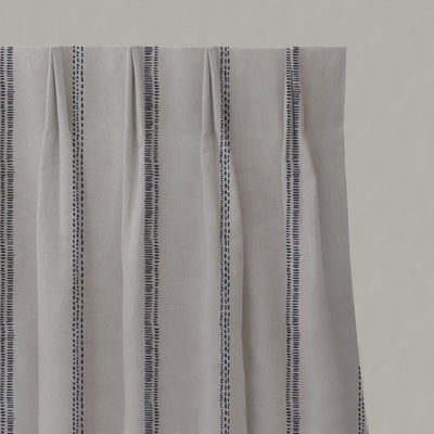 Blue Striped Linen Pleated Curtains - Rae Deep Blue - Natural base fabric.