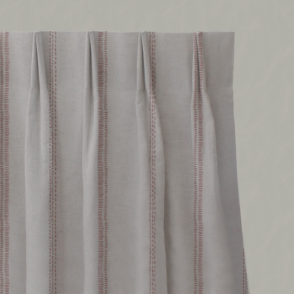 Pink Striped Linen Pleated Curtains - Rae Dusty Pink - Natural base fabric.