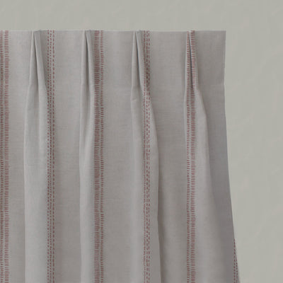 Pink Striped Linen Pleated Curtains - Rae Dusty Pink - Natural base fabric.