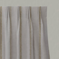 Yellow Striped Linen Pleated Curtains - Rae Gold Rod - Natural base fabric.
