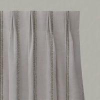 Green Striped Linen Pleated Curtains - Rae Moss - Natural base fabric.