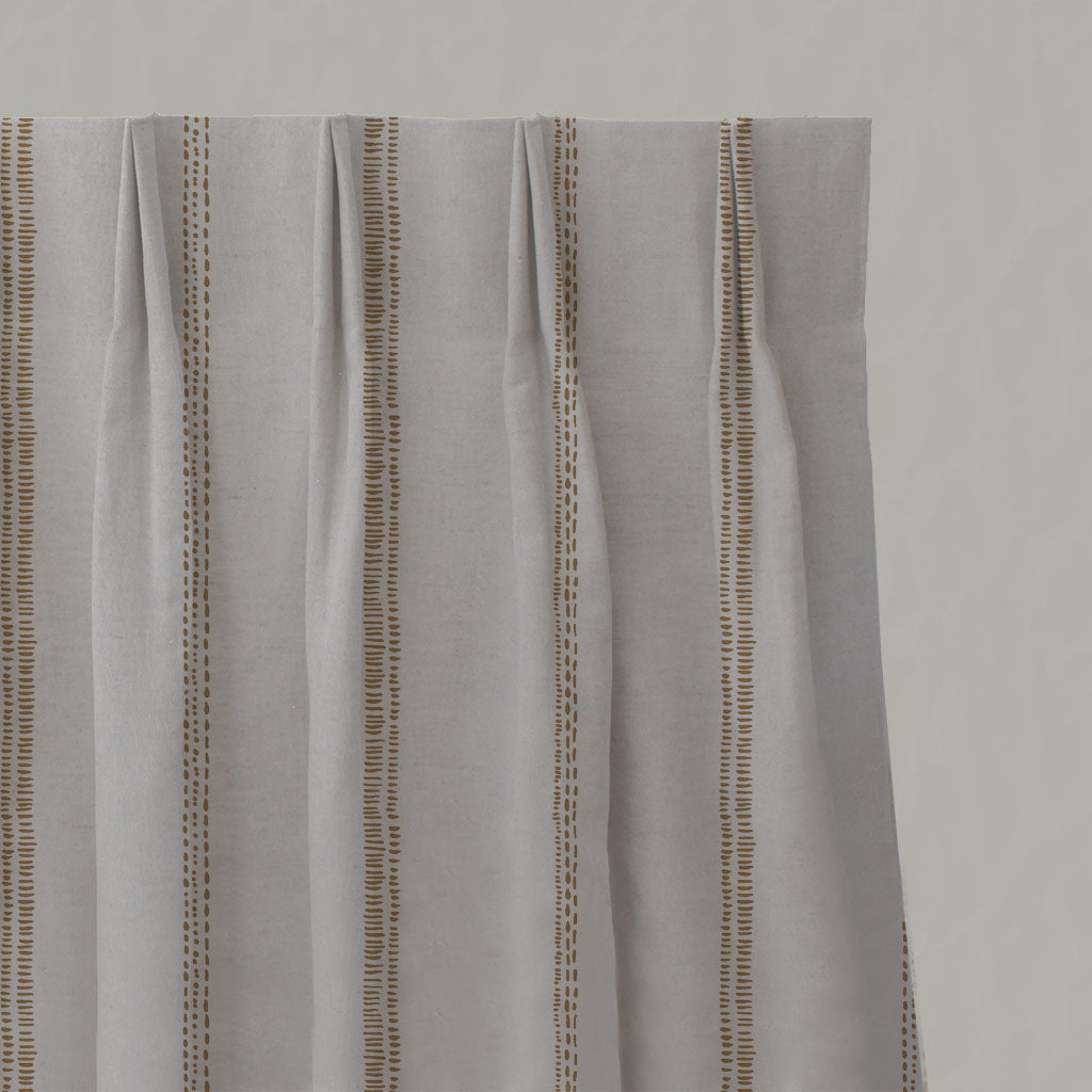 Orange / Yellow Striped Linen Pleated Curtains - Rae Ochre - Natural base fabric.