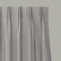 Green Striped Linen Pleated Curtains - Rae Sage - Natural base fabric.