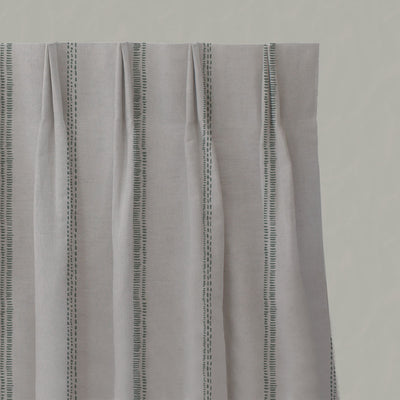 Green Striped Linen Pleated Curtains - Rae Sage - Natural base fabric.