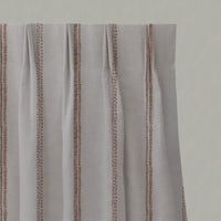 Red / Orange Striped Linen Pleated Curtains - Rae Terracotta - Natural base fabric.