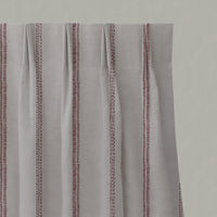 Red Striped Linen Pleated Curtains - Rae Wine - Natural base fabric.