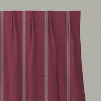 Red Striped Linen Pleated Curtains - Rana Cherry - Natural base fabric.