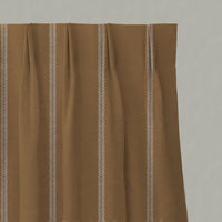 Orange / Yellow Striped Linen Pleated Curtains - Rana Gold Ochre - Natural base fabric.