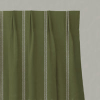 Green Striped Linen Pleated Curtains - Rana Leaf  - Natural base fabric.