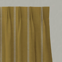 Yellow Striped Linen Pleated Curtains - Rana Mustard - Natural base fabric.