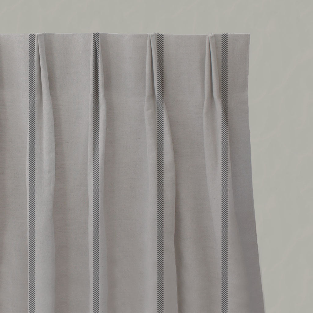 Grey Striped Linen Pleated Curtains - Ronja Ash - Natural base fabric.