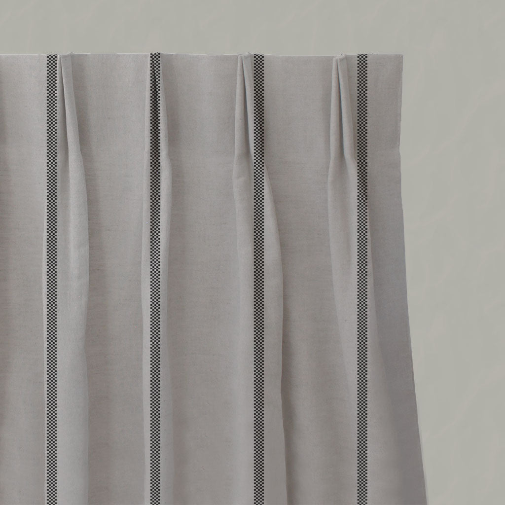 Black Striped Linen Pleated Curtains - Ronja Black - Natural base fabric.