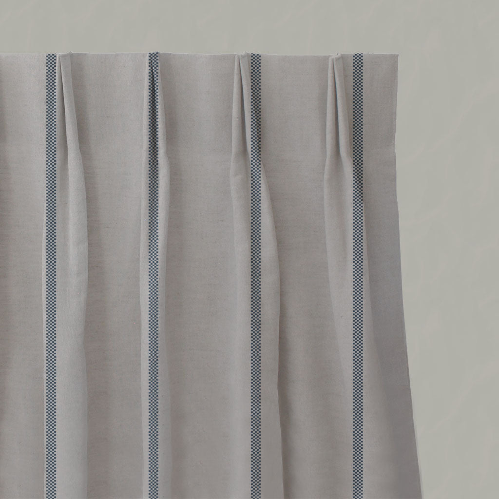 Blue Striped Linen Pleated Curtains - Ronja Denim - Natural base fabric.
