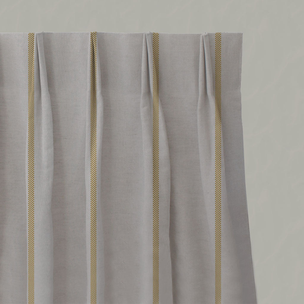Yellow Striped Linen Pleated Curtains - Ronja Mustard - Natural base fabric.