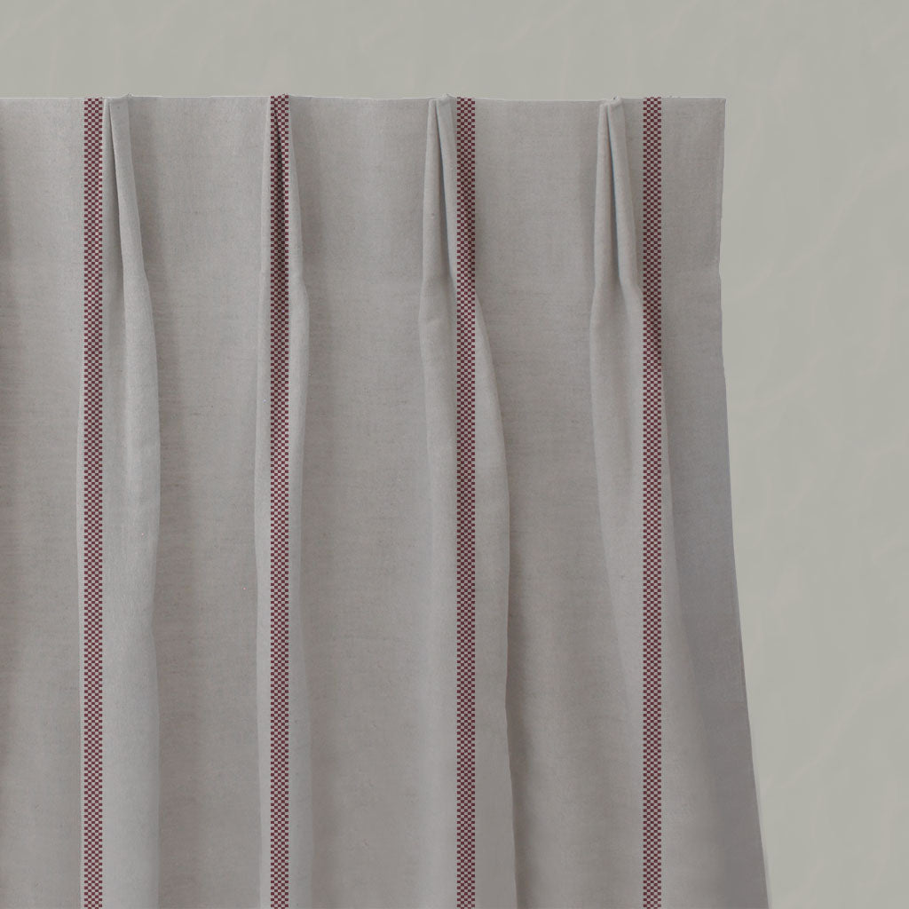 Red Striped Linen Pleated Curtains - Ronja Wine - Natural base fabric.