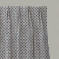 Blue Patterned Linen Pleated Curtains - Rosalina Denim - Natural base fabric.