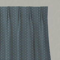 Blue Botanical Linen Pleated Curtains - Saana Blue Stone - Natural base fabric.