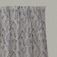 Blue Botanical Linen Pleated Curtains - Saeeda Deep Blue - Natural base fabric.