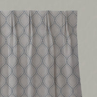 Blue Patterned Linen Pleated Curtains - Sara-NAT Denim - Natural base fabric.