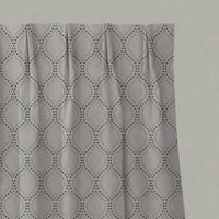 Green Patterned Linen Pleated Curtains - Sara-NAT Khaki - Natural base fabric.