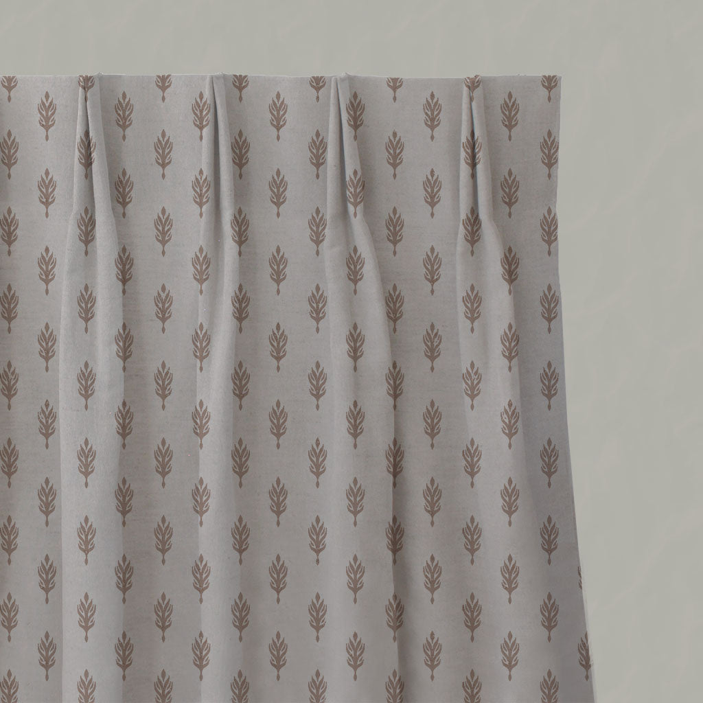Pink Botanical Linen Pleated Curtains - Sariann New Blush - Natural base fabric.