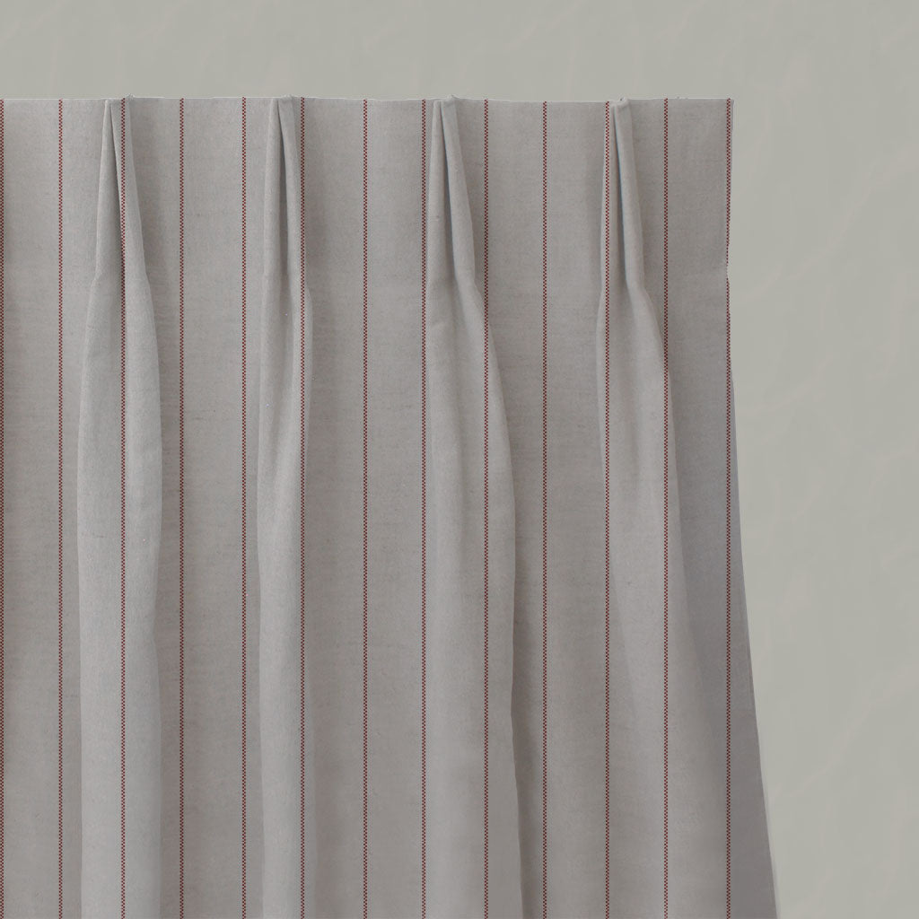 Red Striped Linen Pleated Curtains - Solveig Crimson Red - Natural base fabric.
