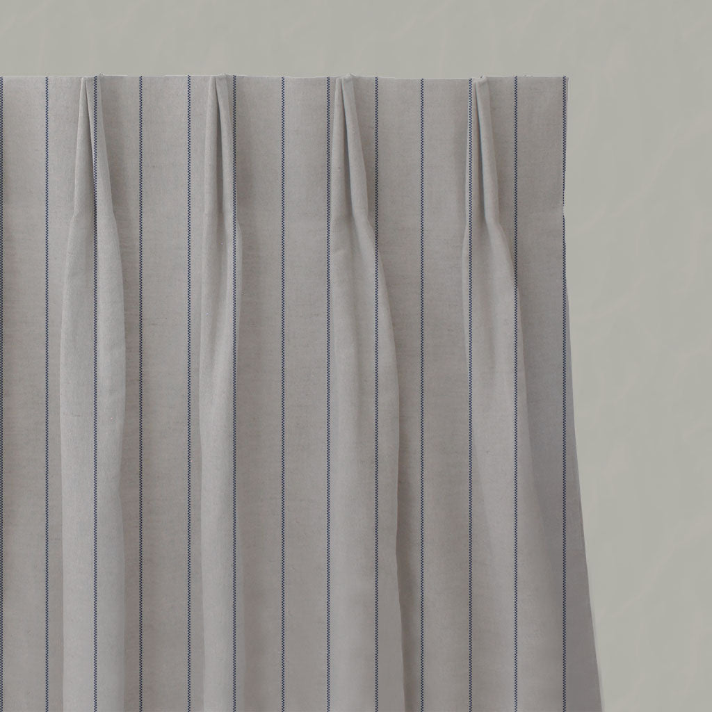 Blue Striped Linen Pleated Curtains - Solveig Night Blue - Natural base fabric.