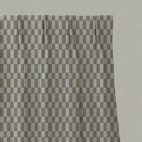 Green Checked Linen Pleated Curtains - Sunni Khaki - Natural base fabric.