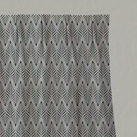 Green Patterned Linen Pleated Curtains - Sylvia Dark Pine - Natural base fabric.