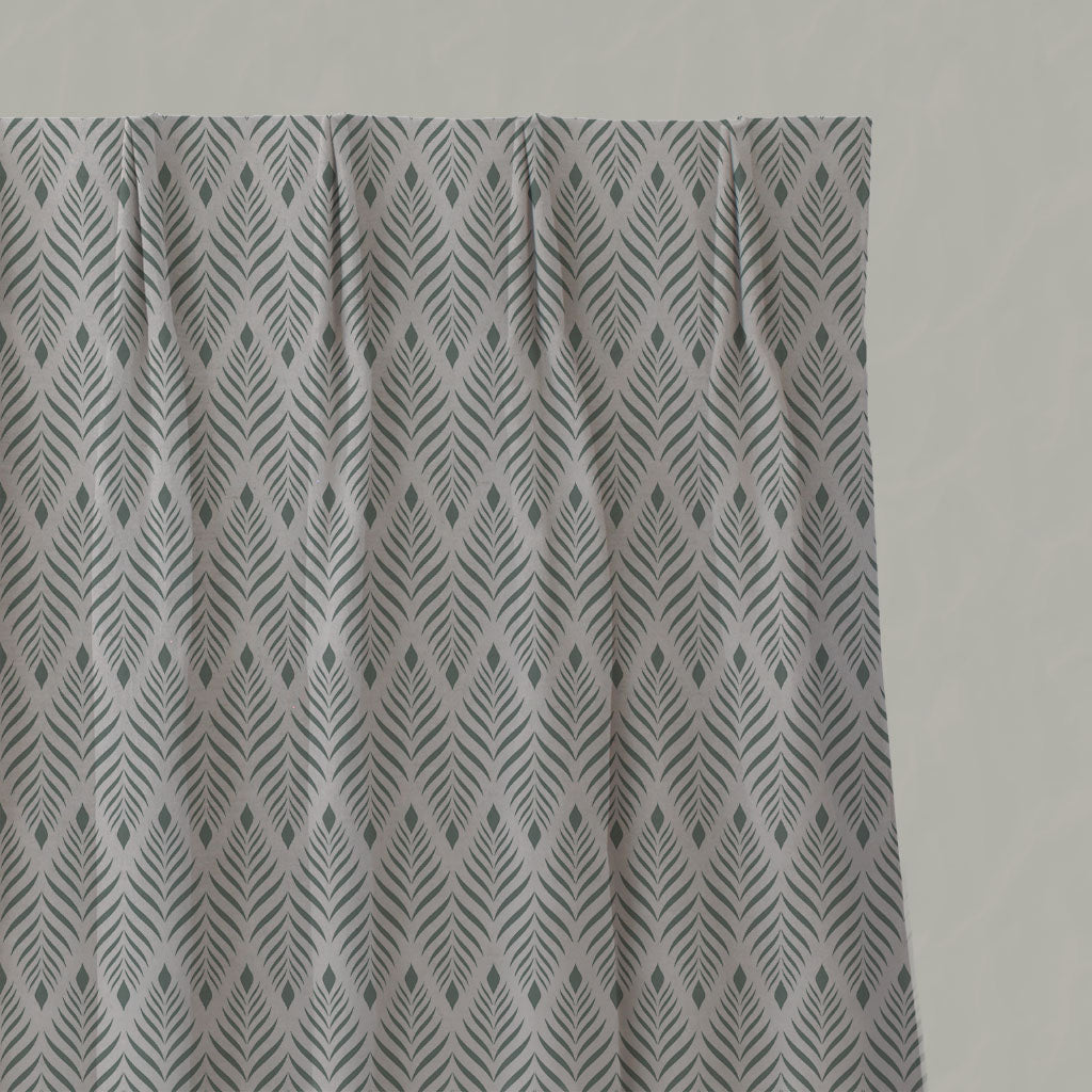 Green Patterned Linen Pleated Curtains - Sylvia Sage - Natural base fabric.