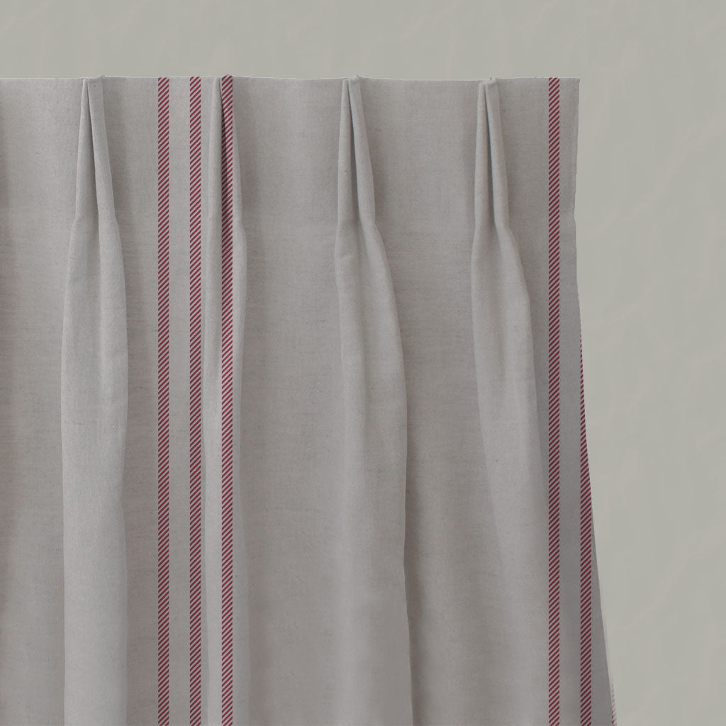 Red Striped Linen Pleated Curtains - Telma Cherry - Natural base fabric.
