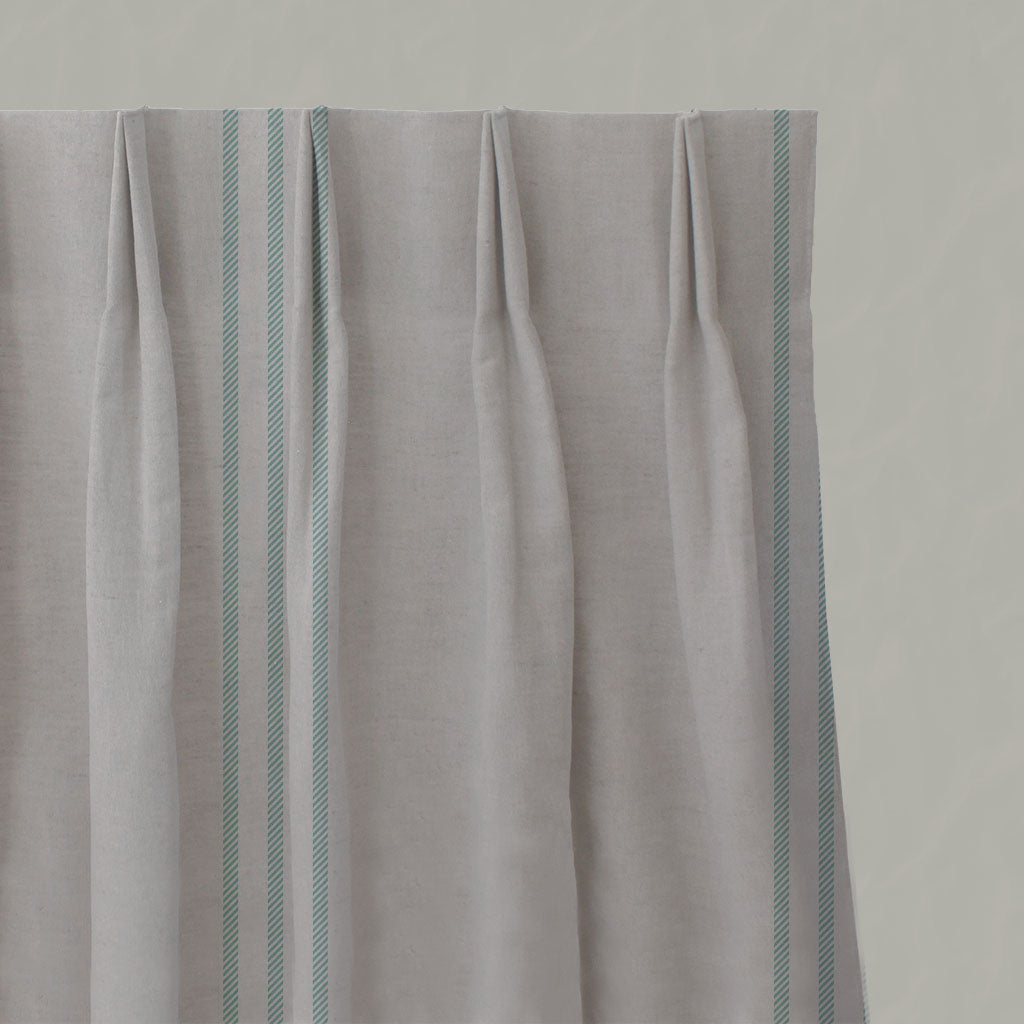 Blue Striped Linen Pleated Curtains - Telma Duckegg - Natural base fabric.