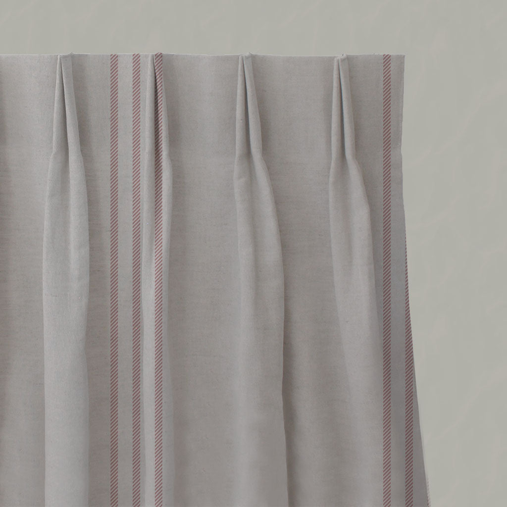 Pink Striped Linen Pleated Curtains - Telma Dusty Pink - Natural base fabric.