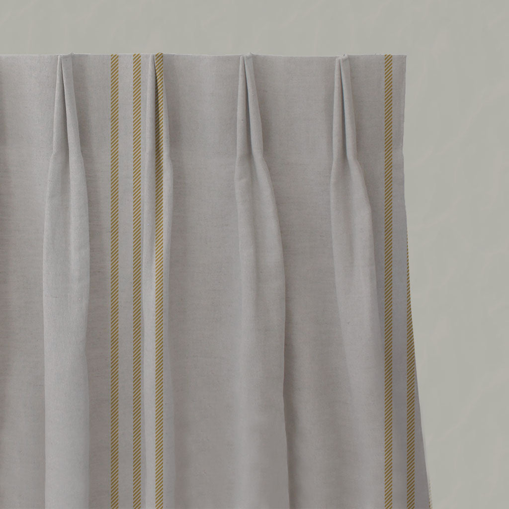 Yellow Striped Linen Pleated Curtains - Telma Mustard - Natural base fabric.