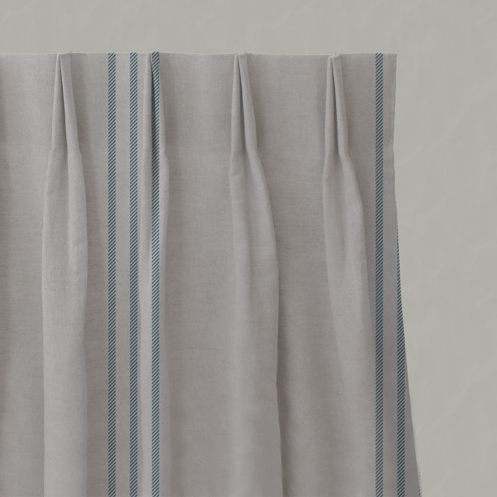 Blue Striped Linen Pleated Curtains - Telma True Blue - Natural base fabric.