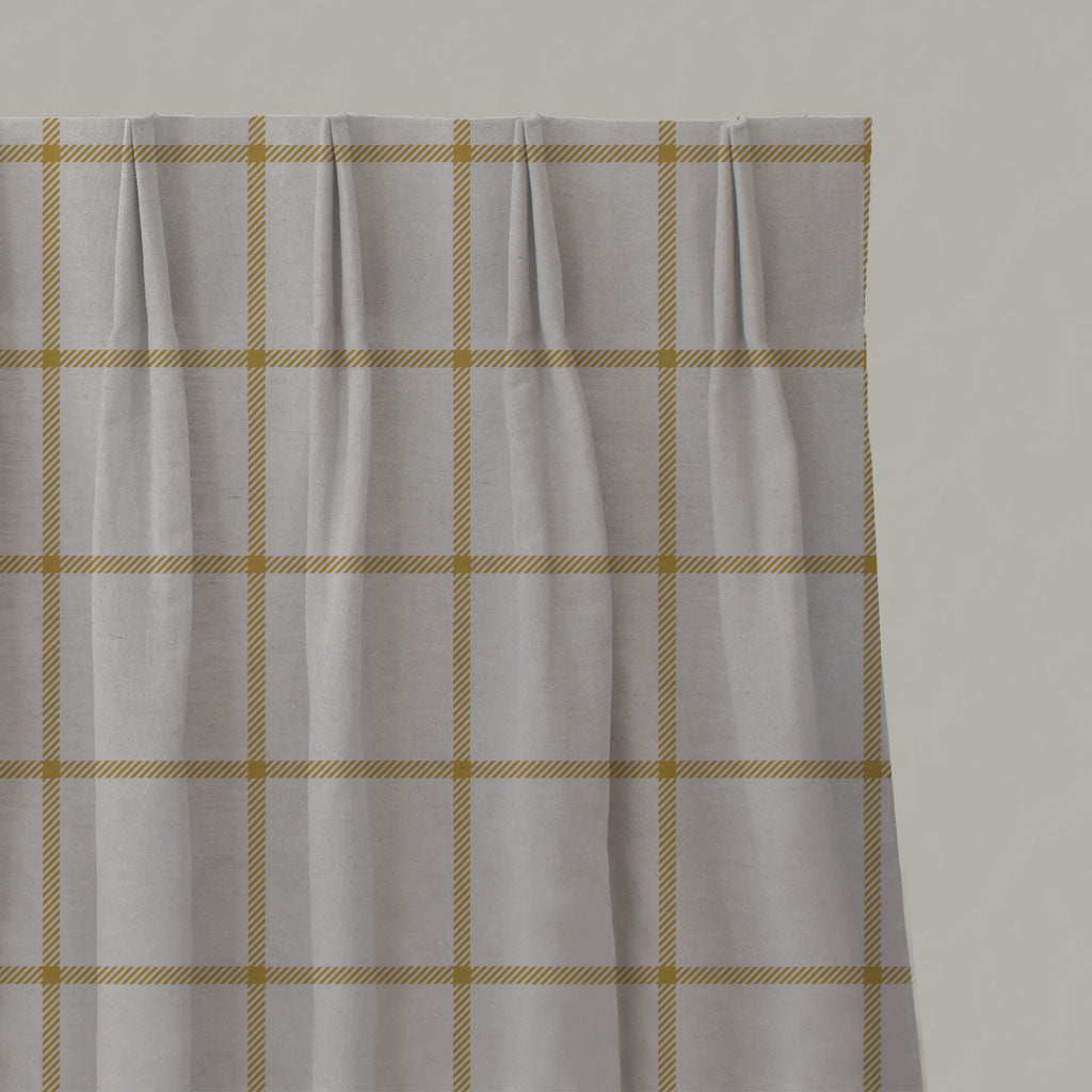 Yellow Checked Linen Pleated Curtains - Tove Mustard - Natural base fabric.
