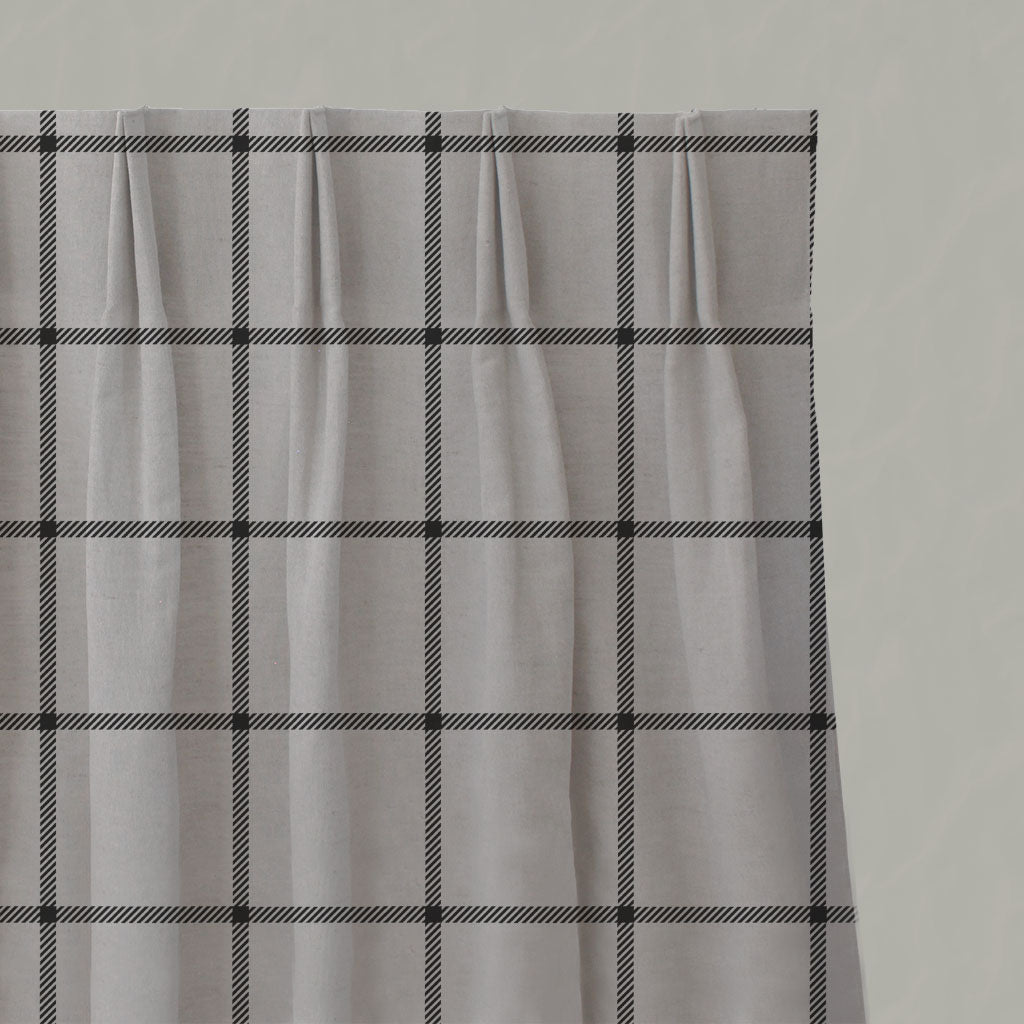 Black Checked Linen Pleated Curtains - Tove Noir - Natural base fabric.