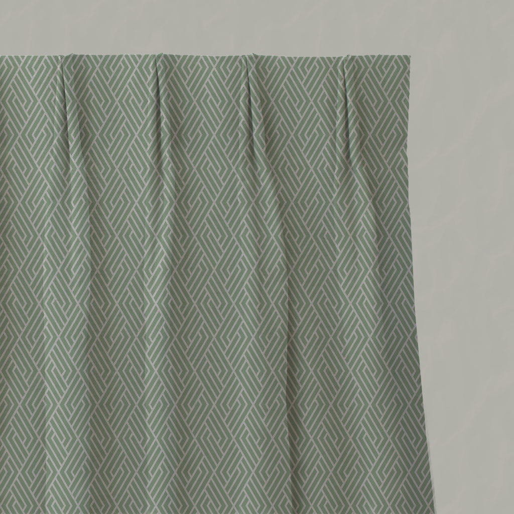 Green Patterned Linen Pleated Curtains - Vera Verde - Natural base fabric.